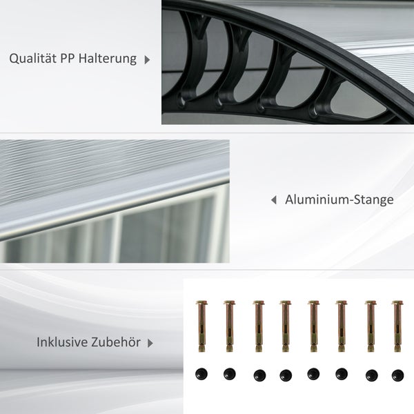 Outsunny Pultvordach Vordach für Haustür 303 x 96 x 27 cm Überdachung mit UV Schutz, Regenschutz Sonnenschutz für draußen Alu Schwarz