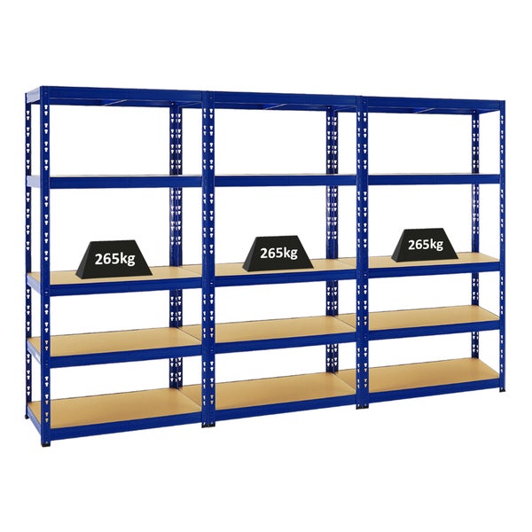 PROREGAL Mega Deal 3x Schwerlastregal Tiger HxBxT 180 x 90 x 45 cm Fachlast 265 kg 5-Ebenen Blau