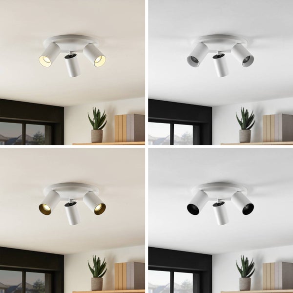 Deckenleuchte mit drei Strahlern in verschiedenen Ausführungen