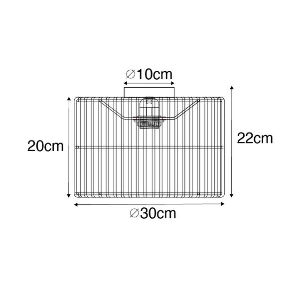 Technische Zeichnung einer Lampe mit den Maßen 20 cm Höhe, 30 cm Durchmesser und 10 cm Sockeldurchmesser.