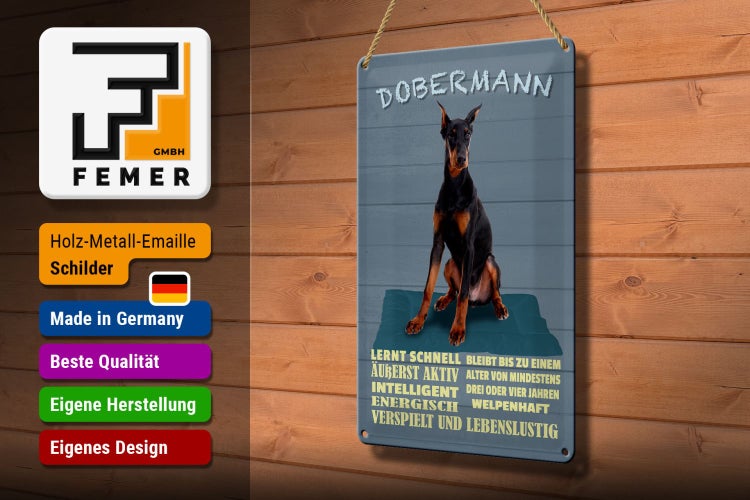 Blechschild Spruch 20x30cm Dobermann lernt schnell Hund
