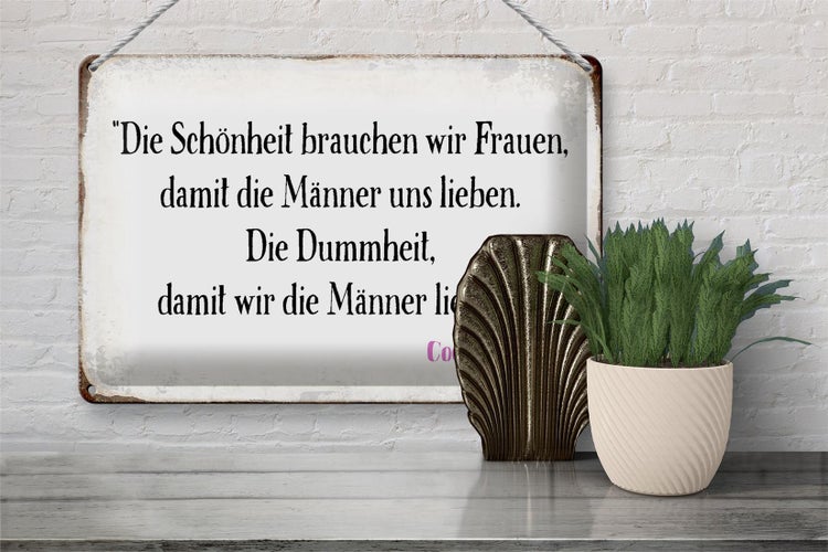 Blechschild Spruch 30x20cm Schönheit Frauen Dummheit Männer