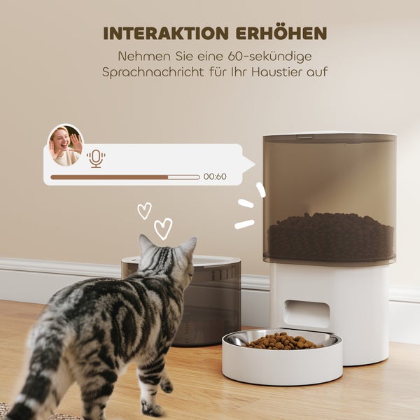Automatischer Futterautomat für Haustiere mit Sprachnachrichtenfunktion und Katze