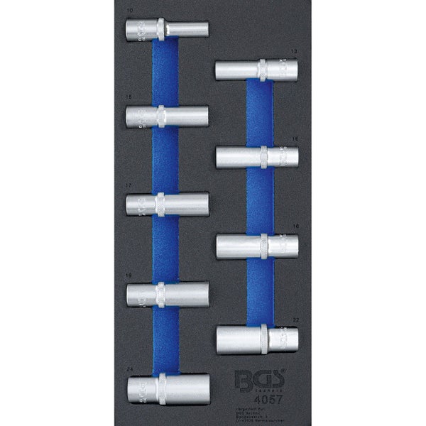 BGS Werkstattwageneinlage 1/3: Steckschlüssel-Einsätze Sechskant 12,5 mm (1/2) 10-24 mm tief 9tlg. - 4057