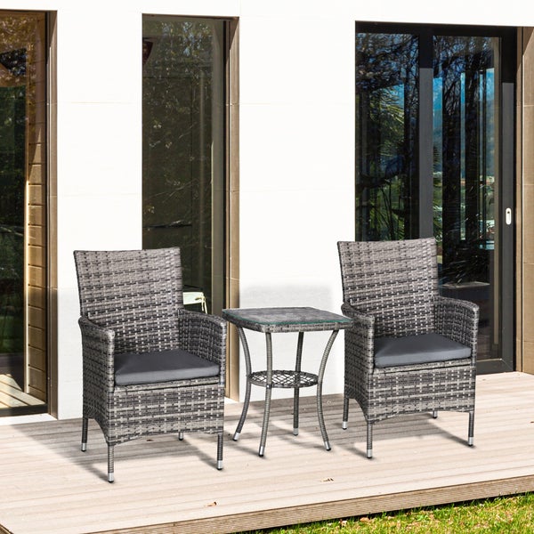 Outsunny 3-tlg. Gartenmöbel-Set, B60 x T58,5 x H89,5 cm, Metall, PE-Rattan, Polyester, Schaumstoff, grau