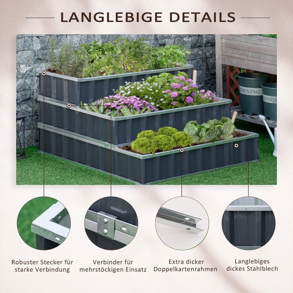 Outsunny Hochbeet, 118L x 118B x 62H cm, Stahl, grau