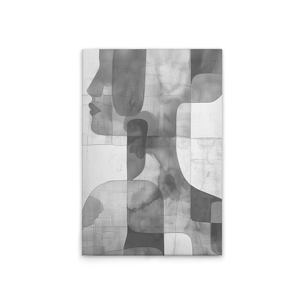 Abstrakte Leinwandkunst mit Frauenprofil in Grautönen