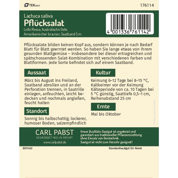 Pflücksalat Saatband 5 m Lollo rossa Australische Gele Amerikanischer Brauner Samen von Pabst Keimkraft