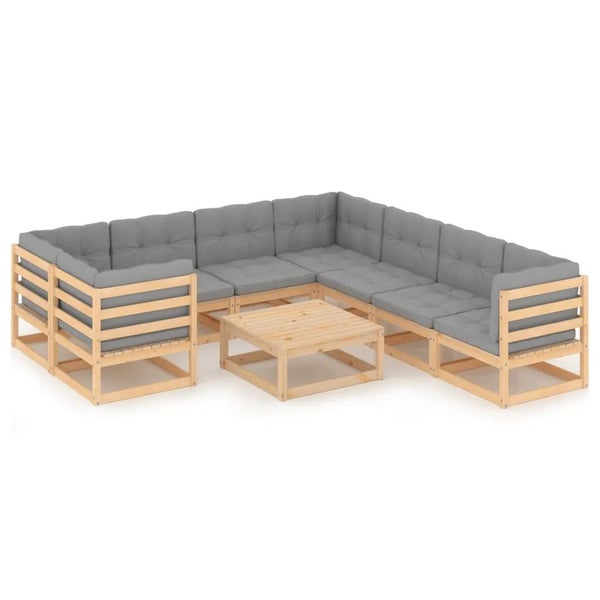 9-tlg. Garten-Lounge-Set mit Kissen Massivholz Kiefer
