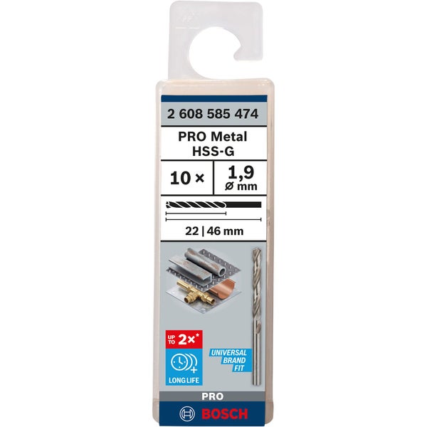Bosch PRO Metal HSS-G Spiralbohrer 1,9 x 22 x 46 mm - 2608585474