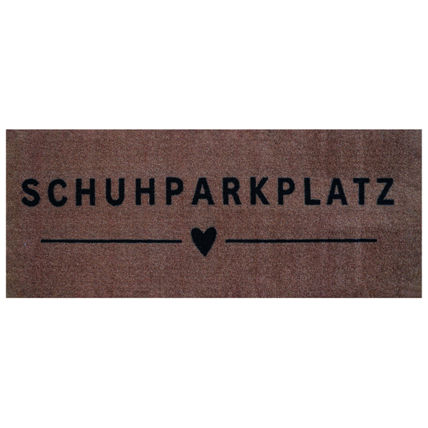 Fußmatte mit dem Schriftzug Schuhparkplatz und einem Herzsymbol.