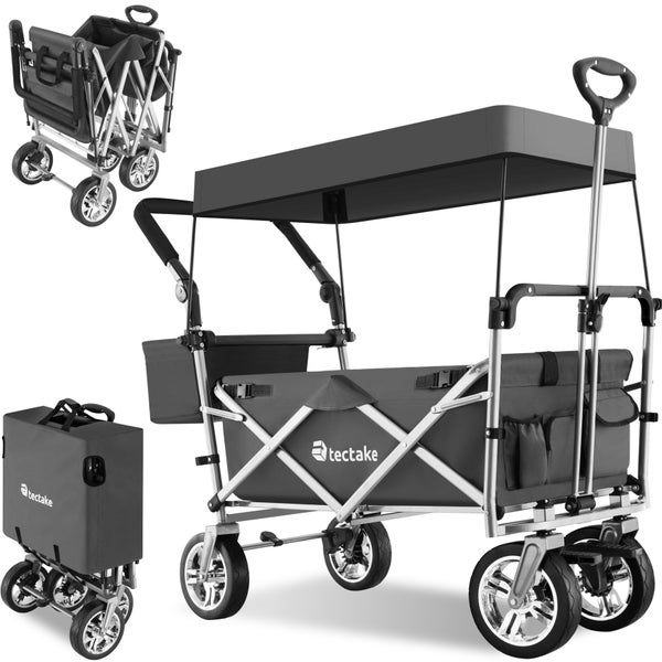 Bollerwagen tectake Nico inklusive Tragetasche, Belastbarkeit 80 kg faltbar, mit Dach grau