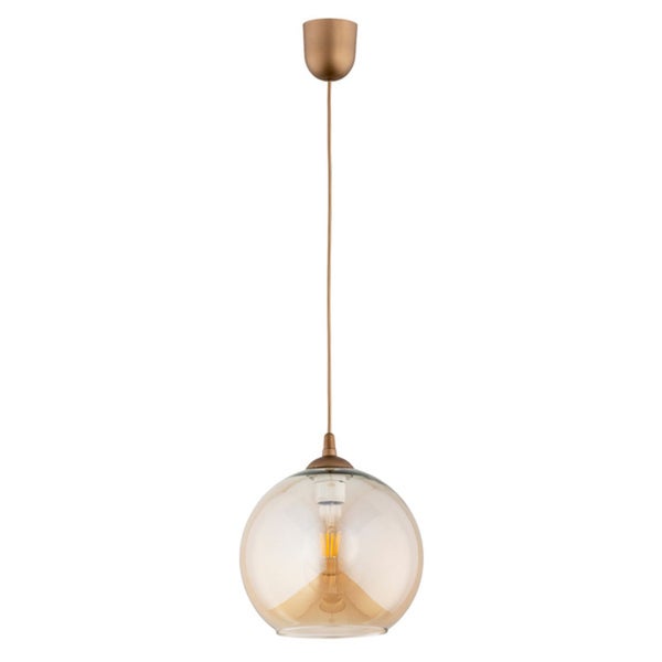 Moderne Pendelleuchte mit runder Glaskugel und metallischer Aufhängung für eine elegante Innenbeleuchtung