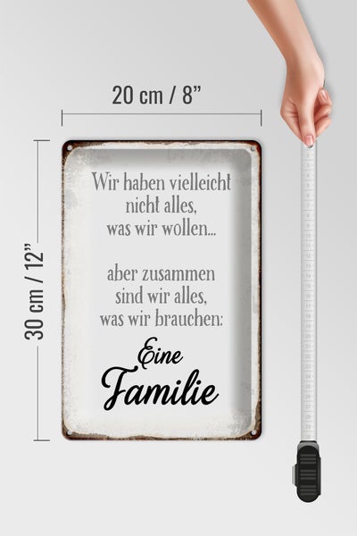 Blechschild Spruch 20x30cm eine Familie zusammen wir alles