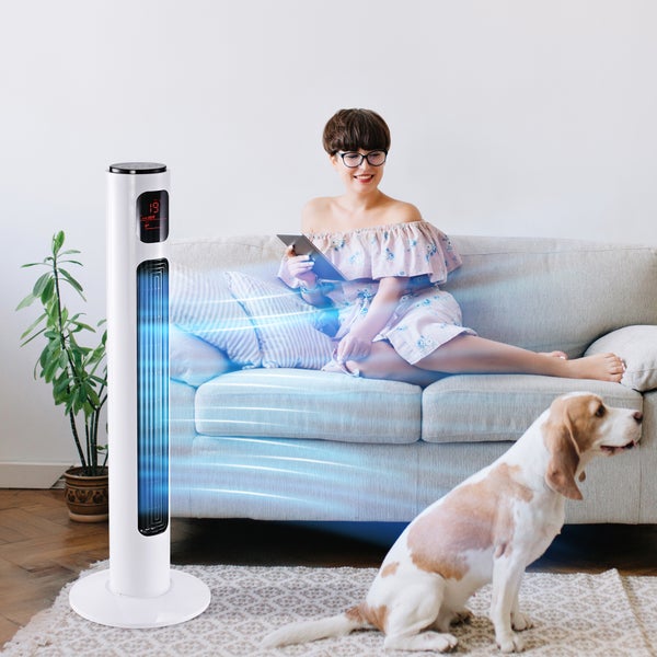 HOMCOM Turmventilator 70° oszillierender Standventilator mit fernbedienung 96 cm Säulenventilator 45 W 3 Modi ABS-Kunststoff Weiß+Schwarz