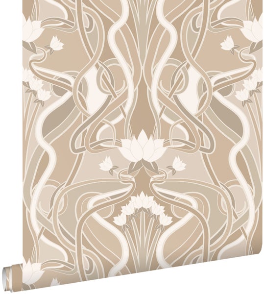 ESTAhome Tapete Blumenmuster im Jugendstil Sandbeige - 50 x 900 cm - 139896