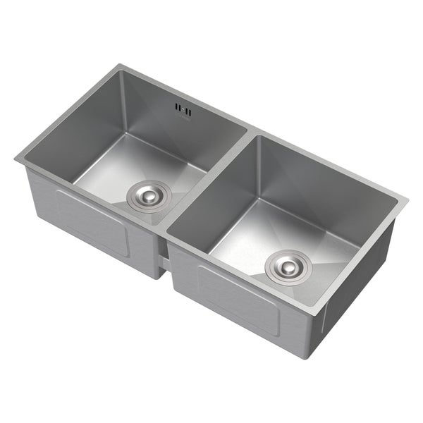 ML-Design Doppelspülbecken Edelstahl 81,5 x 40 cm, Küchenspüle rechteckig, 2 Becken, Einbauspüle Unterbauspüle, Edelstahlspüle mit Ab- und Überlaufgarnitur, Doppelbecken mit Siphon, Waschbecken Küche