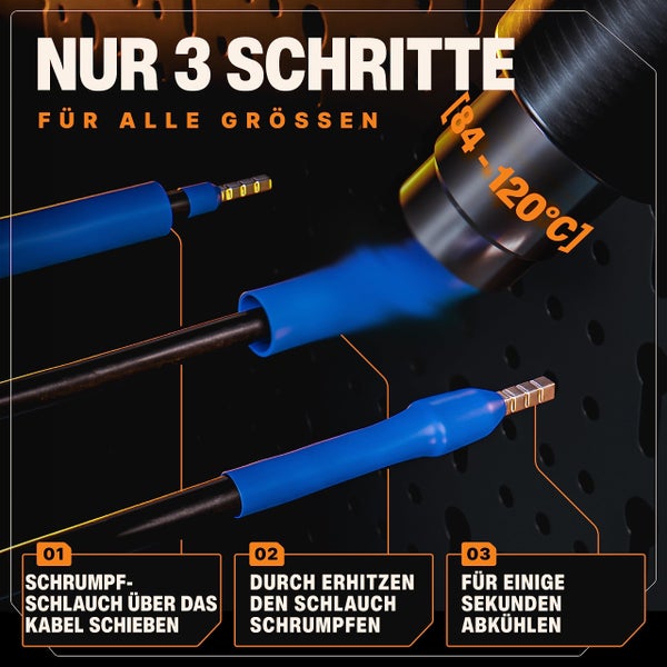 BAURIX® Schrumpfschlauch Set, Schrumpfschläuche Sortiment Farbig, 2:1 Schrumpfverhältnis, Isolierschlauch für Kabel, Schrumpfschlauchset, Länge pro Schrumpfschlauch 45mm