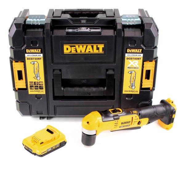 DeWalt 18 Volt Akku-Winkelbohrmaschine DCD740NT mit Akku und TSTAK-Transportkoffer.