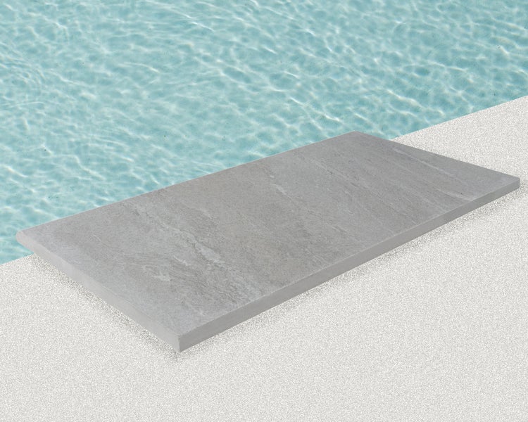 Wohnrausch Keramik Poolumrandung Beckenrandstein FUME, 60 x 30 x 3 cm, 1 Rundkante, grau-beige