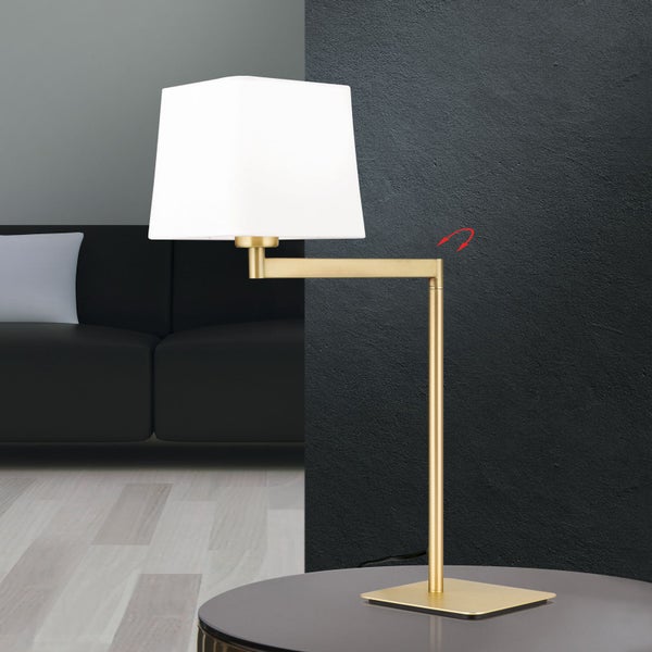 Dekorative Tischleuchte mit rechteckigem Lampenschirm und verstellbarem Arm