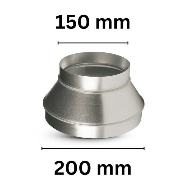 Reduzierstück aus Metall mit Durchmessern von 150 Millimeter und 200 Millimeter für Lüftungsrohre