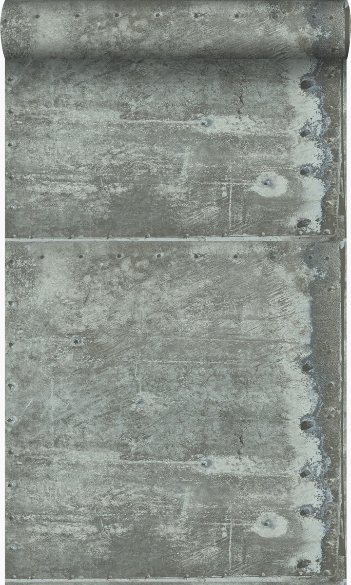 Origin Wallcoverings Tapete große verwitterte rostige Metallplatten Lagunengrün - 53 cm x 10,05 m - 337228