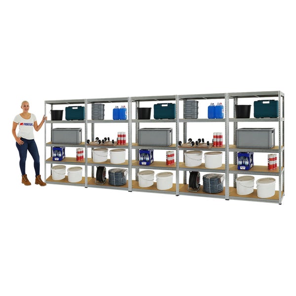 PROREGAL Mega Deal 5x Schwerlastregal Slim Elephant S HxBxT 180 x 90 x 45 cm 5 Ebenen Fachlast 350 kg Verzinkt