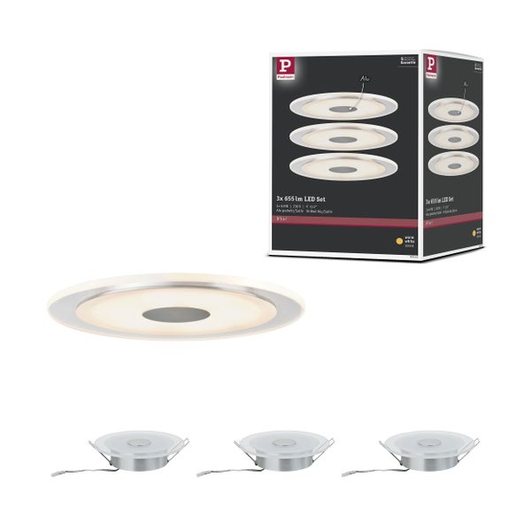 Paulmann Logo, 3er Set LED Einbauleuchten mit Aluminiumgehäuse