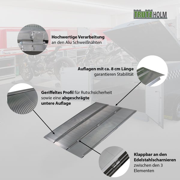 DREIBREIT by TRUTZHOLM 3-fach Auffahrrampe klappbar 222cm Tragkraft 1650kg Alu silber geriffelt