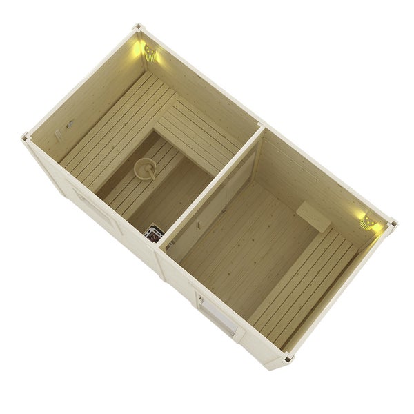 Home Deluxe - Outdoor Saunahaus TALO XL - für 5 Personen, inkl. Vorraum - Maße: 400 x 217 x 221 cm, Holz: Fichtenholz - inkl. Saunaofen und Saunazubehör I Gartensauna, Außensauna, Sauna