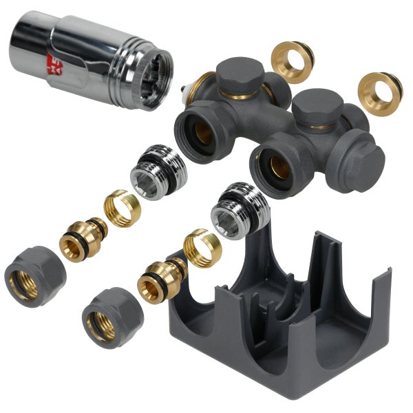 ECD Germany Badheizkörper Steam Design Heizkörper Mittelanschluss 600 x 800 mm Anthrazit inkl. Anschlussgarnitur mit Thermostat Universal Eck- und Durchgangsform Anthrazit - Paneelheizkörper Heizung