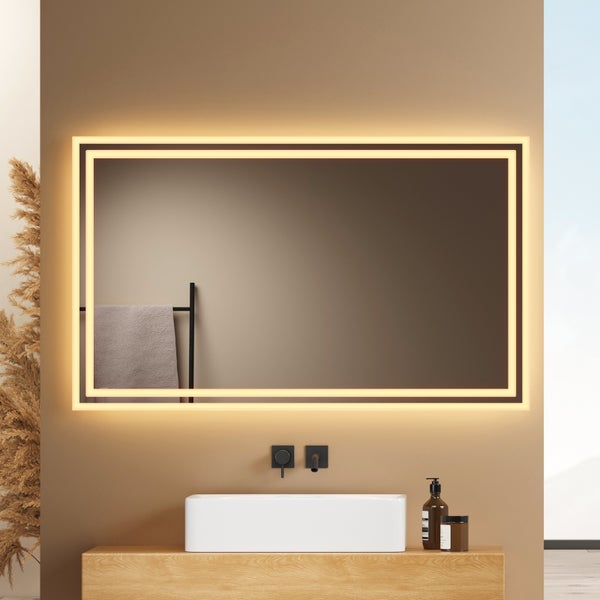 EMKE Badspiegel mit Beleuchtung 100 x 60 cm, Kaltweiß/Warmweiß, LED-Spiegel mit Kippschalter, Anti-Beschlag