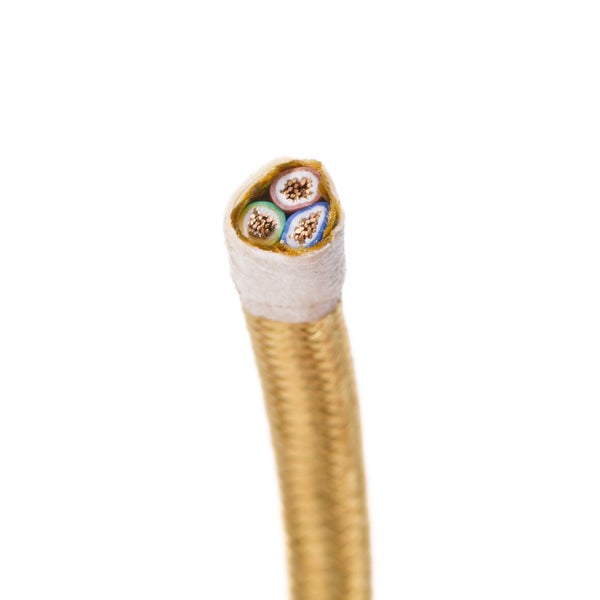 Extra dünnes Textilkabel, Gold, Textilummanteltes Stoffkabel, Stromkabel dünn / 3-adrig 3x0,75mm , Meterware