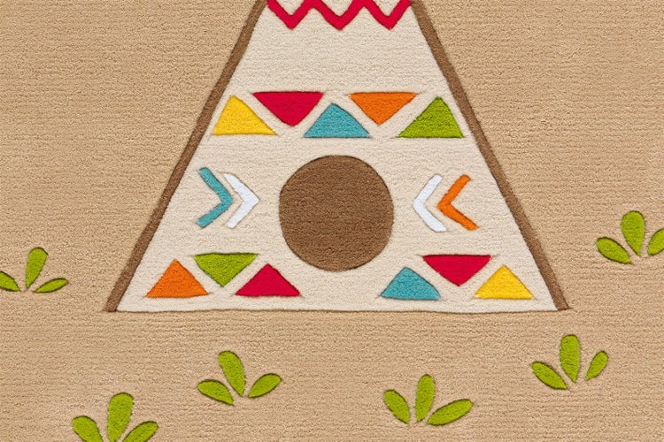 Kinderteppich mit Tipi Motiv und geometrischen Mustern fuer das Kinderzimmer