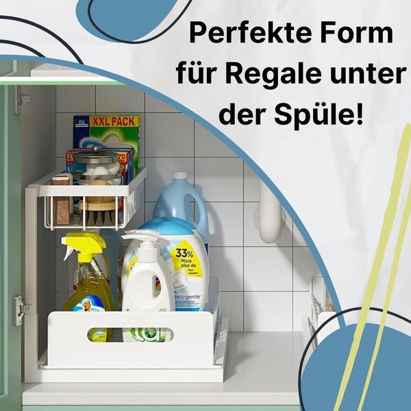 Spülschrank Organizer schmal ausziehbar Küche Metall 2 Etagen unter Waschbecken Regal Küchen Organizer Gewürzregale Organizer für Badezimmer weiß