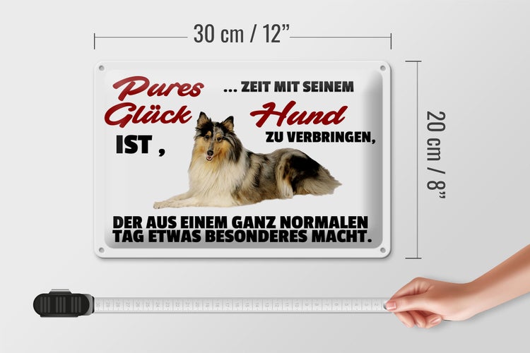 Blechschild Spruch 30x20cm Pures Glück Zeit mit seinem Hund