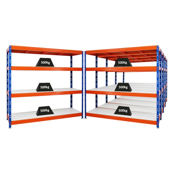 PROREGAL Mega Deal 5x Profi Schwerlastregal Rhino HxBxT 180 x 200 x 60 cm 4 Melamin-Ebenen 16mm Fachlast 500 kg Blau-Orange