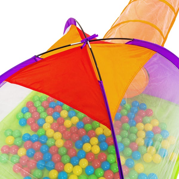 Spielzelt tectake  370 x 115 x 107 cm mit Tunnel, Iglu, 200 Bällen und abnehmbarem Dach bunt