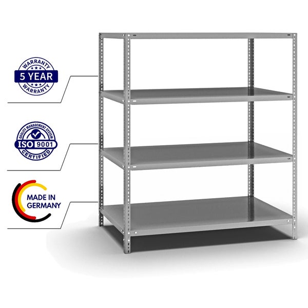 PROREGAL Fachbodenregal Schraubsystem Light-Duty Grundregal HxBxT 150 x 130 x 80 cm 4 Ebenen Fachlast 125 kg Beidseitig Nutzbar Verzinkt