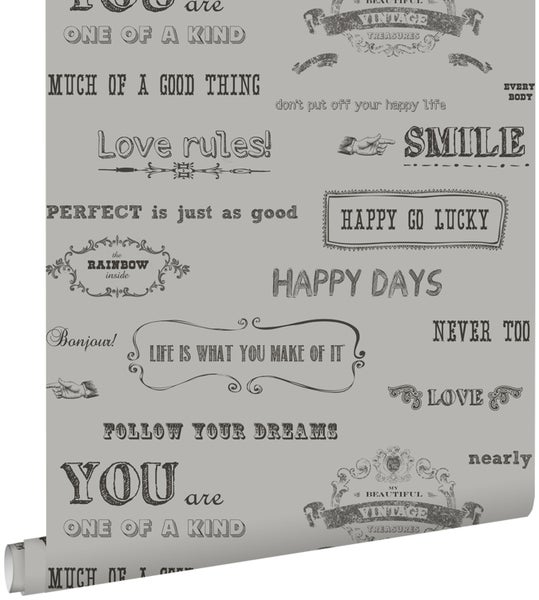 Tapete mit verschiedenen Motiven und Sprüchen