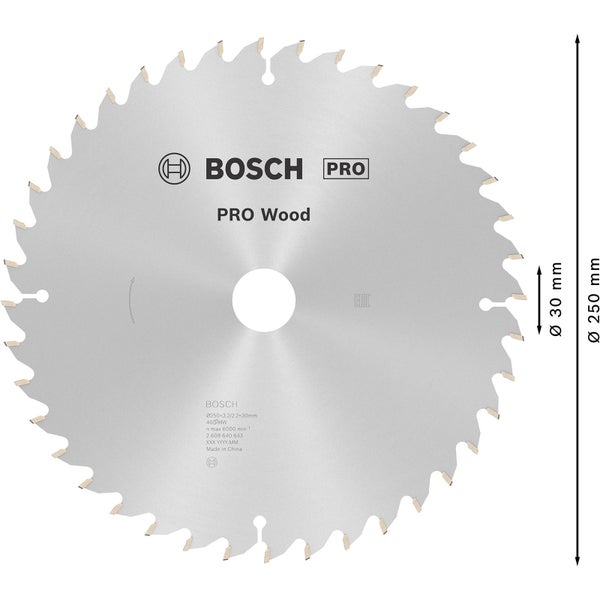 Bosch PRO Wood Kreissägeblatt 250 x 3,2 x 30 mm - 2608640643