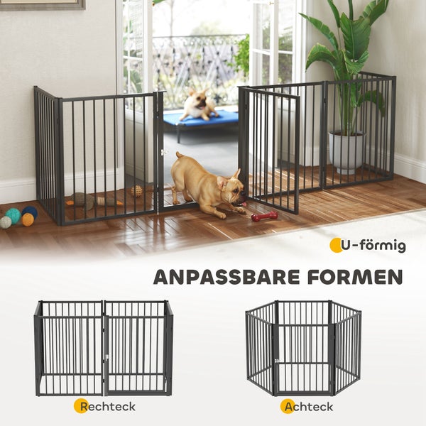PawHut Welpenauslauf 76 cm Hoch, 8-TLG Welpenlaufstall mit Tür, Freilaufgehege Hundelaufstall für kleine bis mittelgroße Hunde, Kaninchen, Meerschweinchen, Stahl, Schwarz
