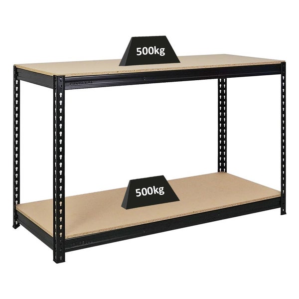 PROREGAL Profi Werkbank STRONG BEAST, HxBxT 90x150x60cm mit Fachlast 500kg, 2 Ebenen, Schwarz