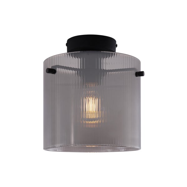 Deckenleuchte mit geriffeltem Glasschirm und Fassung