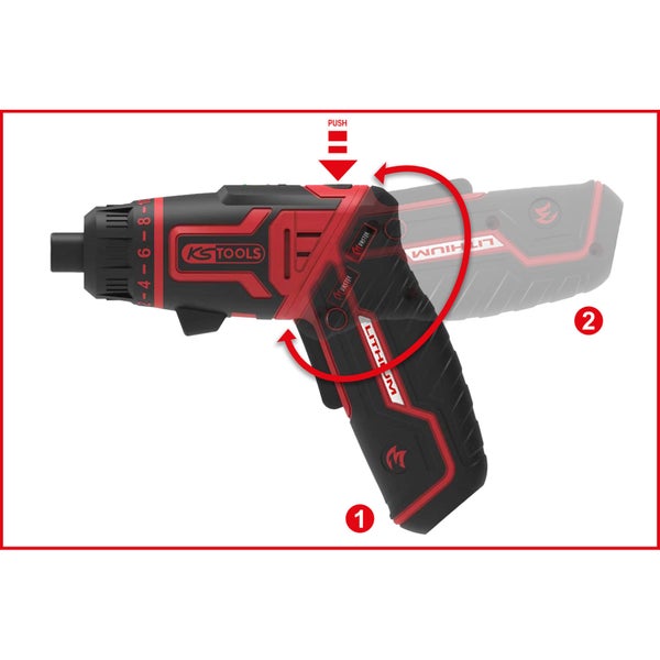 KS Tools Akku-Schraubendreher mit drehbarem Griff