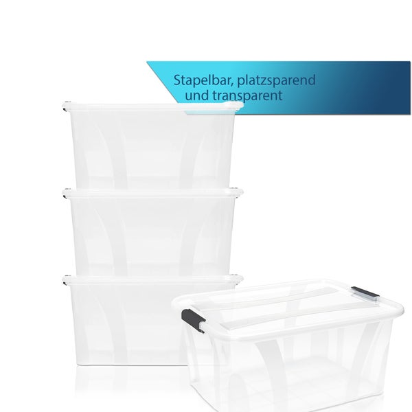 BigDean 3er Set Aufbewahrungsbox mit Deckel transparent - 32L + Clipverschluss - Stapelbox Ordnungsbox Clipbox Lagerbox Box mit Deckel Storage Boxes - Klarsichtbox mit Deckel – stapelbar