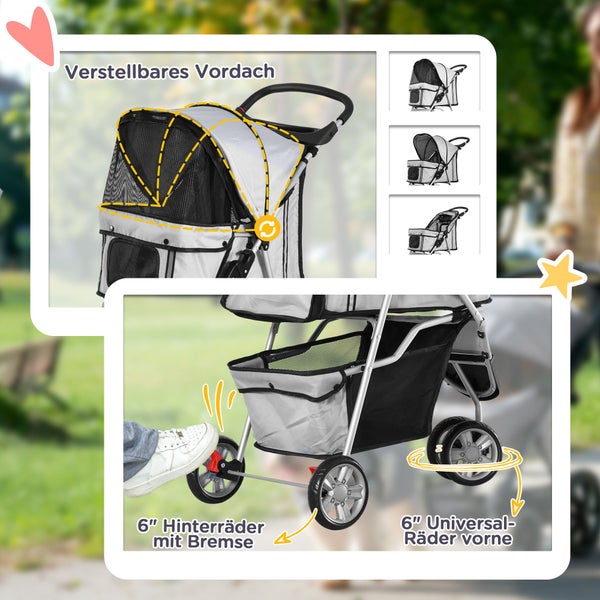 PawHut Hundewagen Hundebuggy Buggy Hunde Katzen mehrfarbig (Grau)