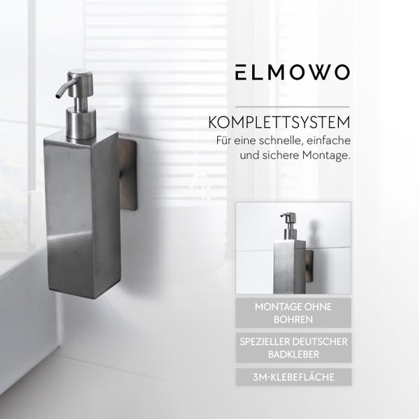 Wandseifenspender aus Edelstahl mit Montage ohne Bohren durch Klebesystem von Elmowo.