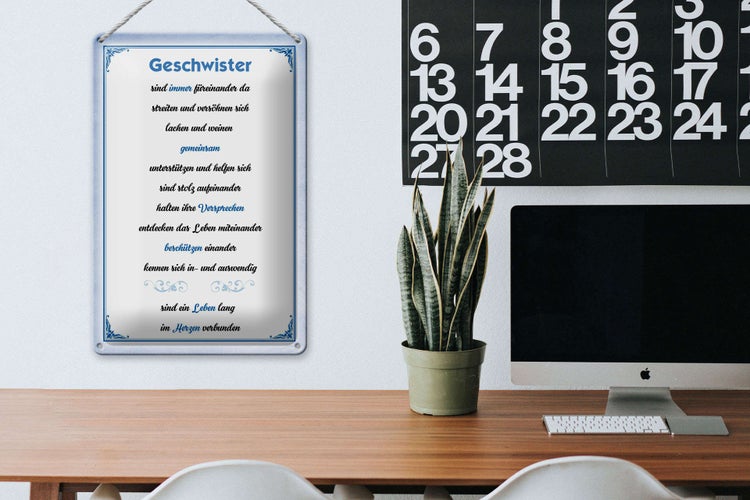 Blechschild Spruch 20x30cm Geschwister immer füreinander da